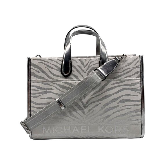 Michael Kors Gigi Silver Zebra Print Large Grab Tote - Picture 1 of 11